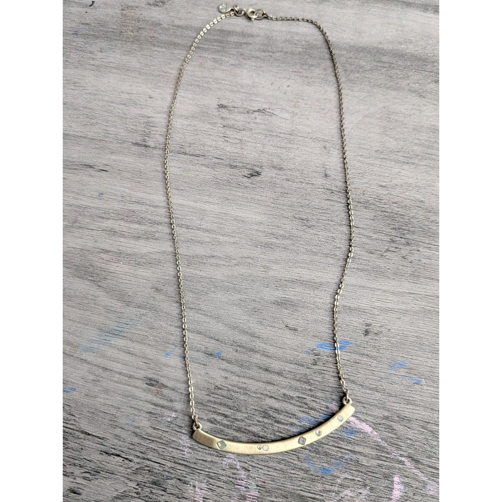 Loft Gold Tone Curved Bar Rhinestone Pendant Necklace 18 Inch Minimalist